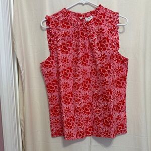 J. Crew Factory Red and White Mandarin Collar Blouse